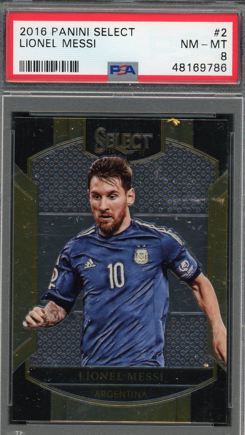 Lionel Messi 2016 Panini Select Soccer Card #2 Graded PSA 8