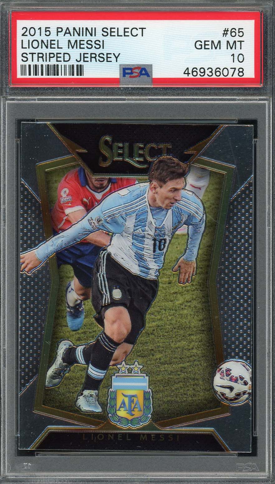 Lionel Messi 2015 Panini Select Striped Jersey Soccer Graded Card #65 PSA 10