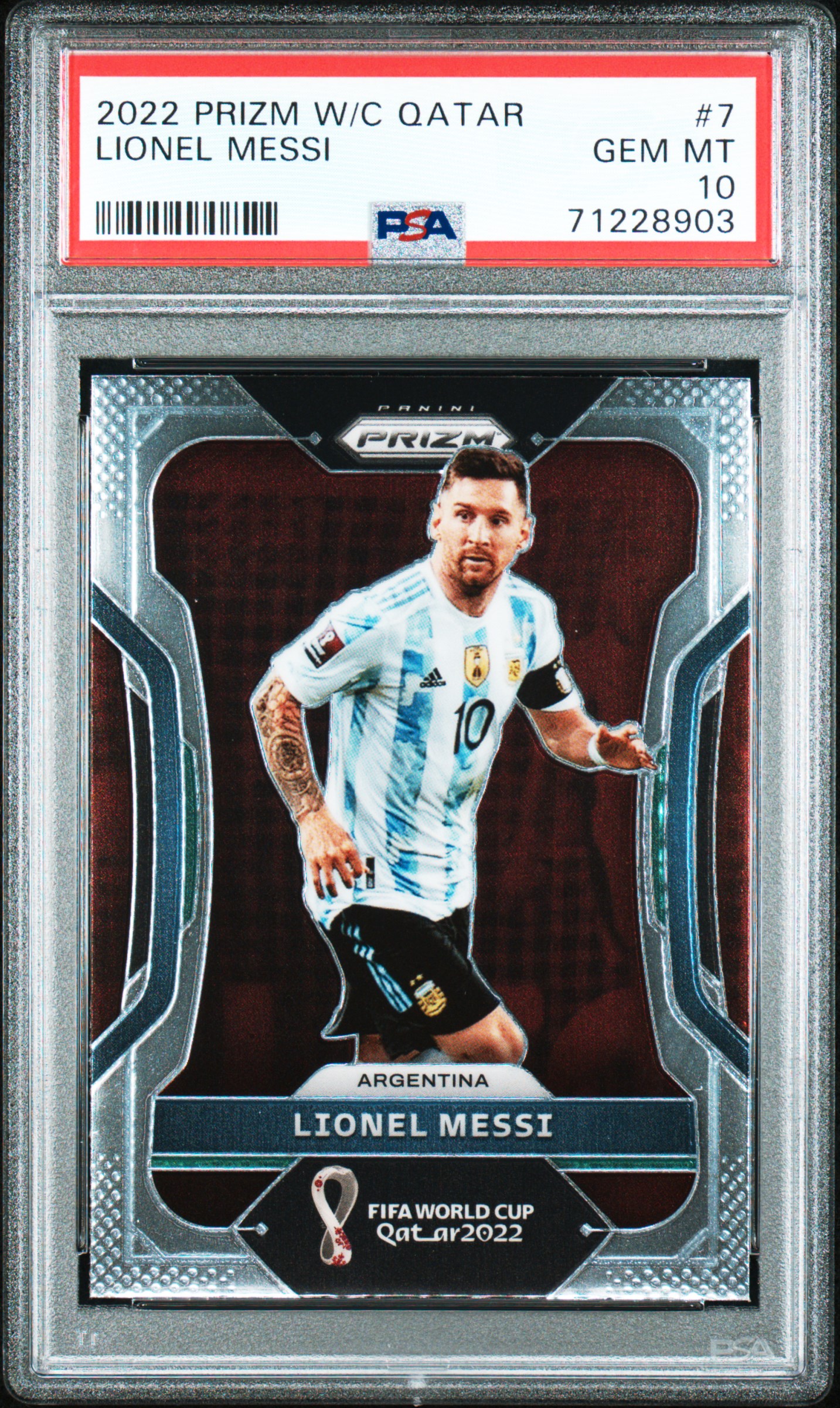 Lionel Messi 2022 Panini Prizm World Cup Qatar Soccer Card #7 Graded PSA 10