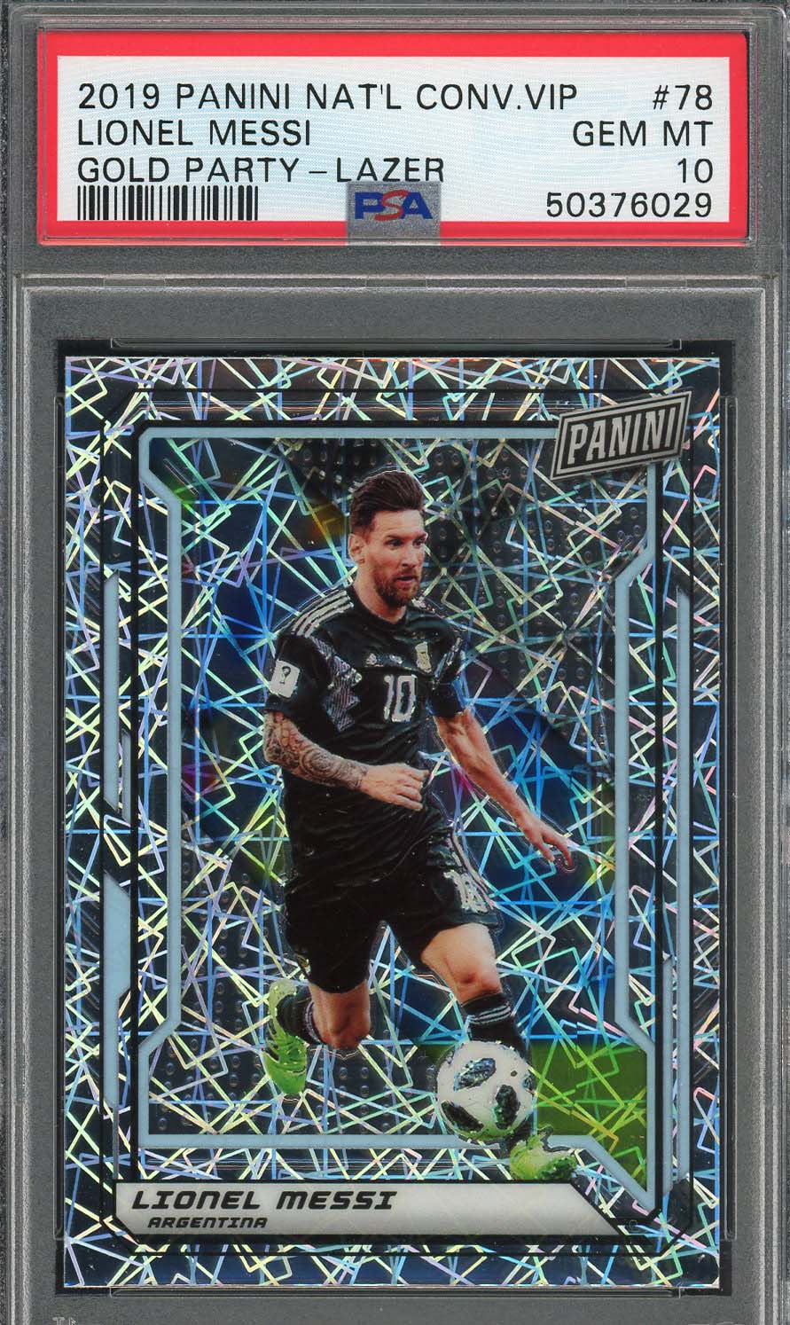 Lionel Messi 2019 Panini National Convention VIP Gold Lazer Card #78 PSA 10