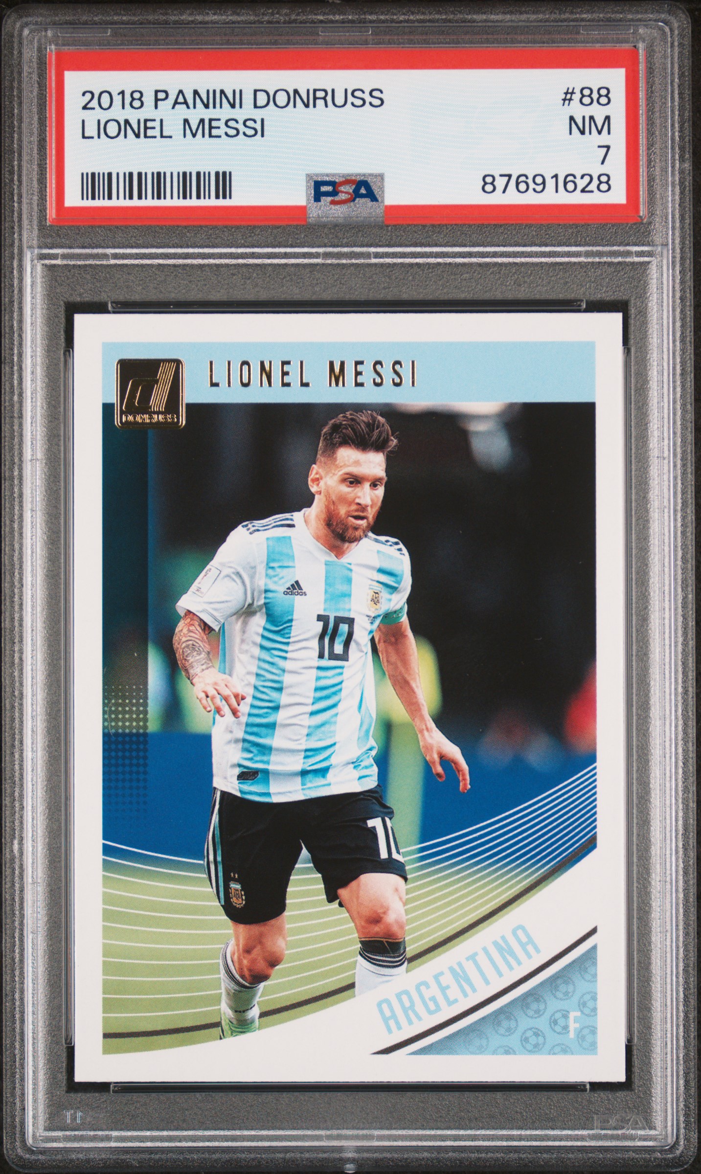 Lionel Messi 2018 Panini Donruss Soccer Card #88 Graded PSA 7