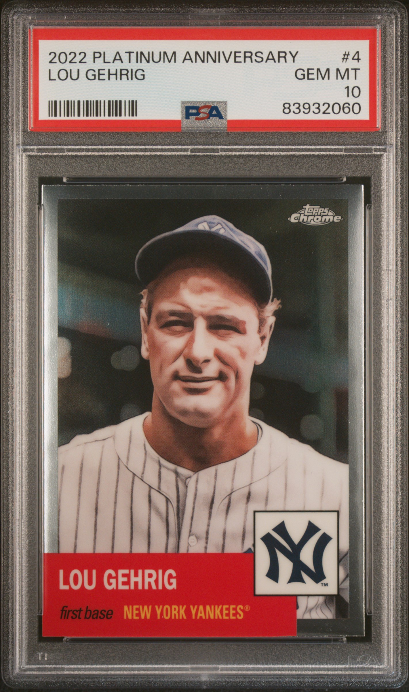 Lou Gehrig 2022 Topps Chrome Platinum Anniversary Baseball Card #4 Graded PSA 10