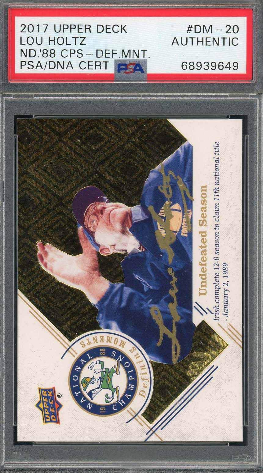Lou Holtz 2017 Upper Deck Notre Dame 1988 Champions Signed Card #DM-20 Auto PSA