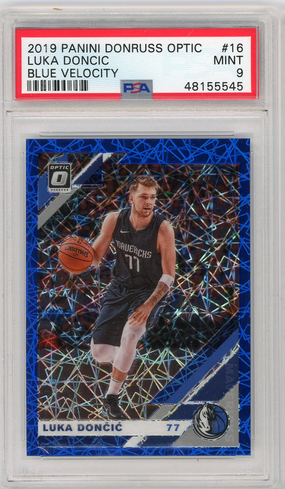 Luka Doncic 2019 Panini Donruss Optic Blue Velocity Card #16 Graded PSA 9