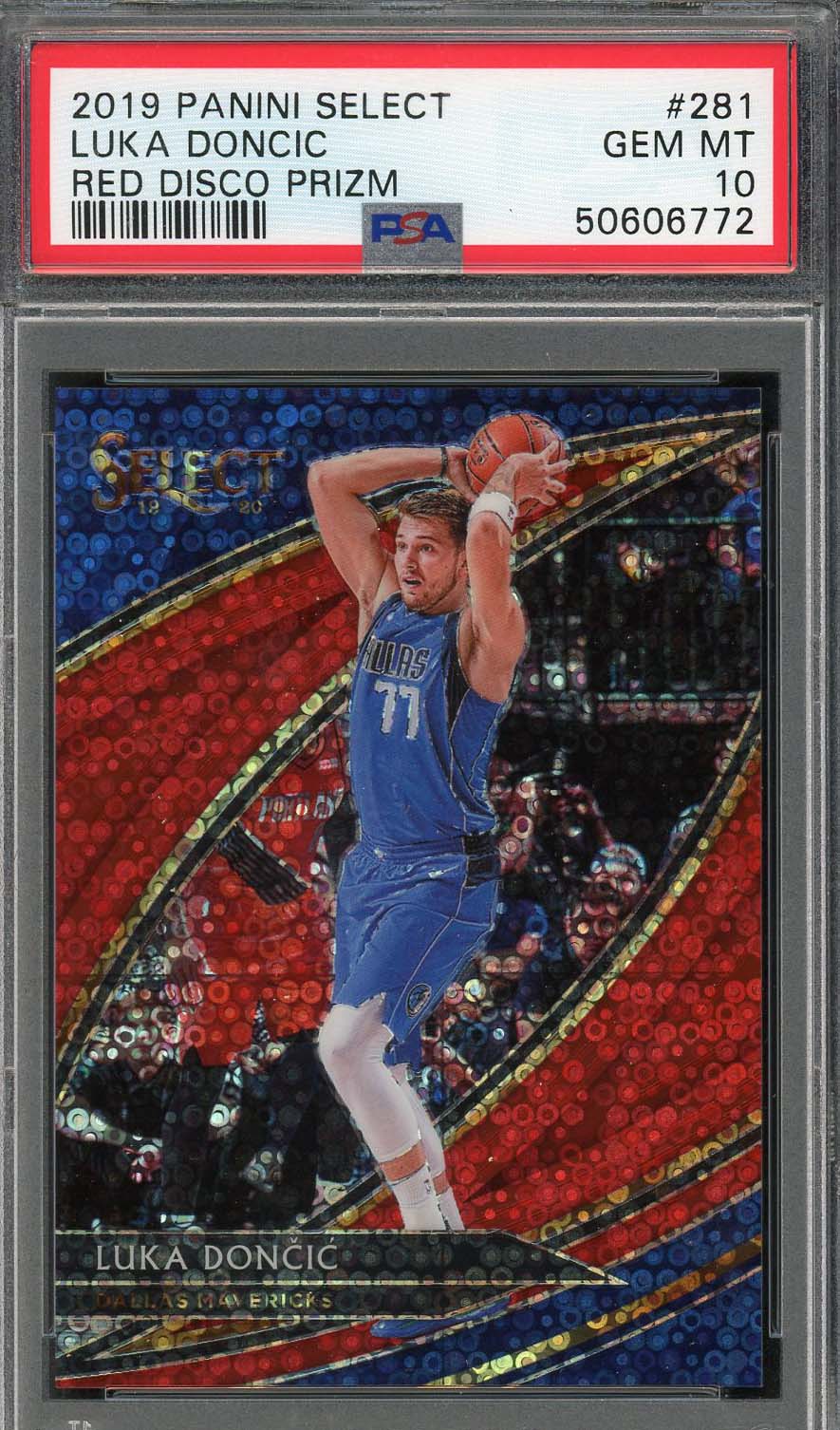 Luka Doncic 2019 Panini Select Red Disco Prizm Card #281 Graded PSA 10 /49 Luka Doncic 2019 Panini Select Red Disco Prizm Card #281 Graded PSA 10 /49