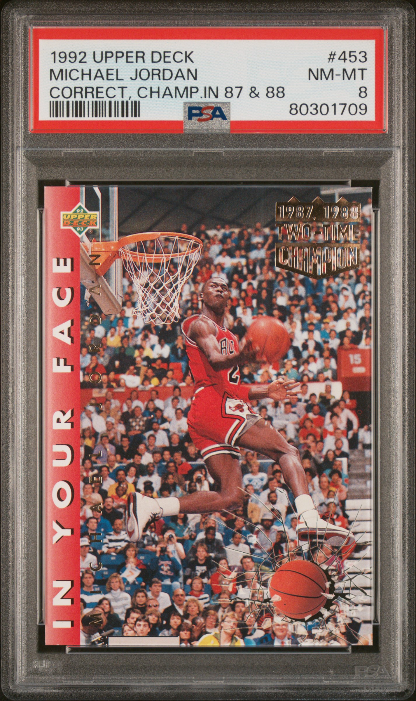 Michael Jordan 1992 Upper Deck Champ 1987 & 1988 Card #453 Graded PSA 8 Michael Jordan 1992 Upper Deck Champ 1987 & 1988 Card #453 Graded PSA 8