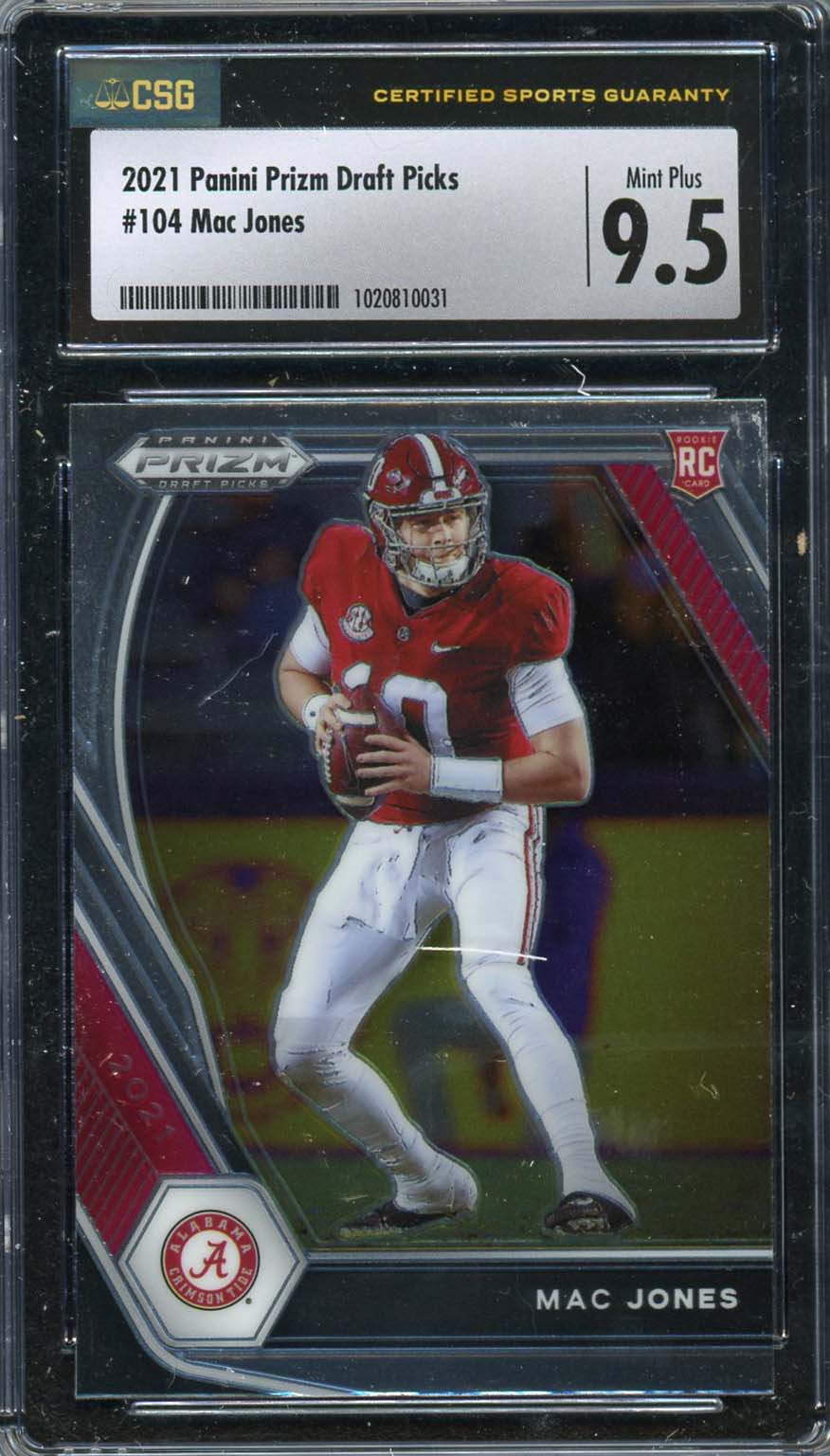 Mac Jones 2021 Panini Prizm Draft Picks Football Rookie Card #104 Graded CSG 9.5