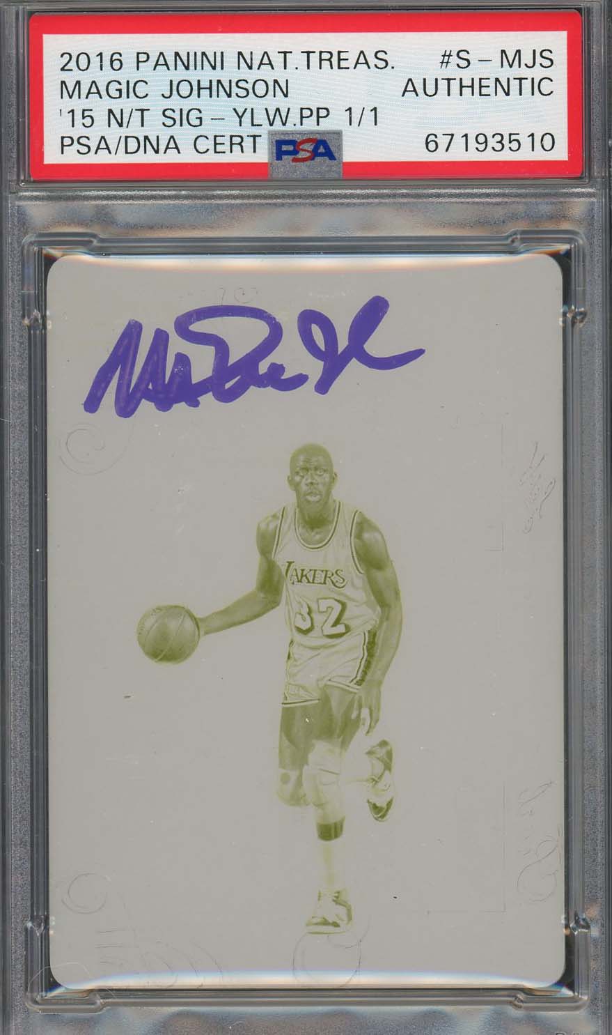 Magic Johnson Autographed 2016 Panini National Treasures Plate Card Auto PSA 1/1 Magic Johnson Autographed 2016 Panini National Treasures Plate Card Auto PSA 1/1