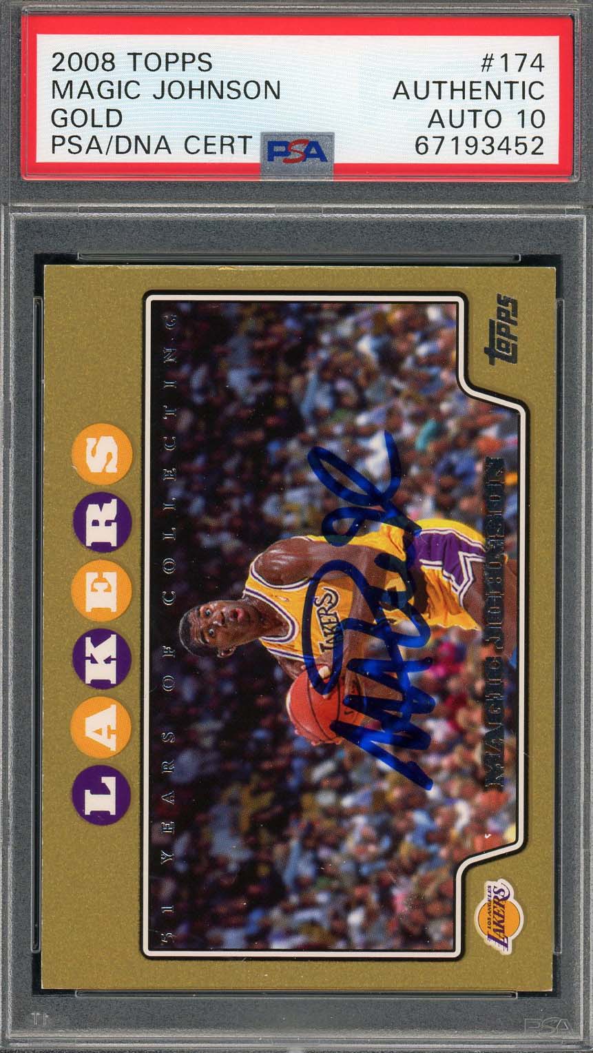 Magic Johnson 2008 Topps Gold Signed Card #174 Auto Graded PSA 10 #/2008