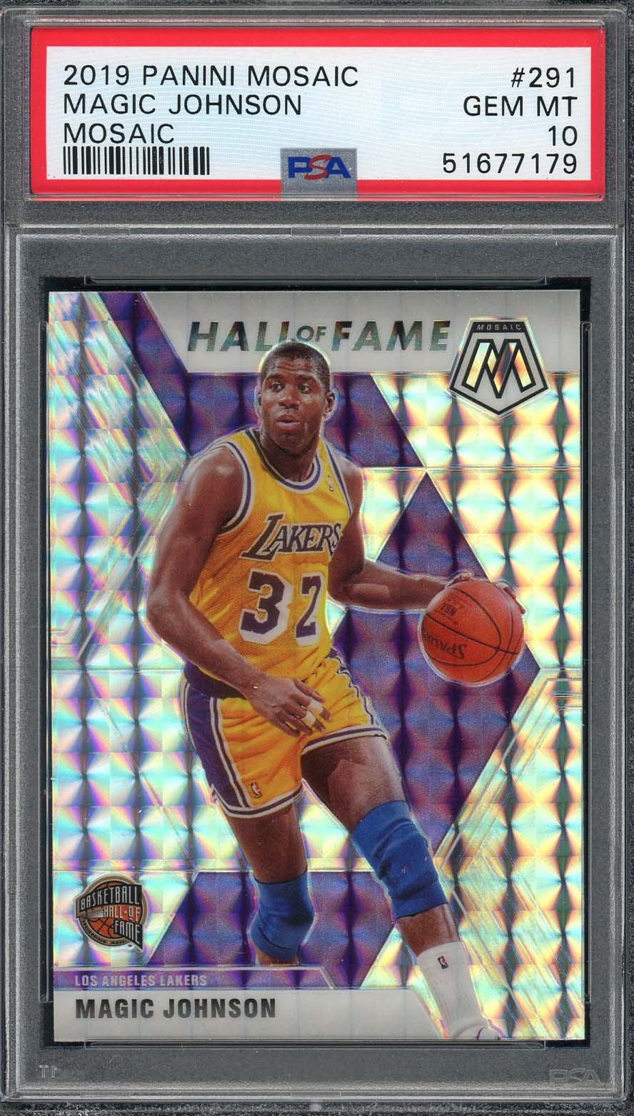 Magic Johnson 2019 Panini Mosaic Hall of Fame Silver Prizm Card #291 PSA 10 Magic Johnson 2019 Panini Mosaic Hall of Fame Silver Prizm Card #291 PSA 10