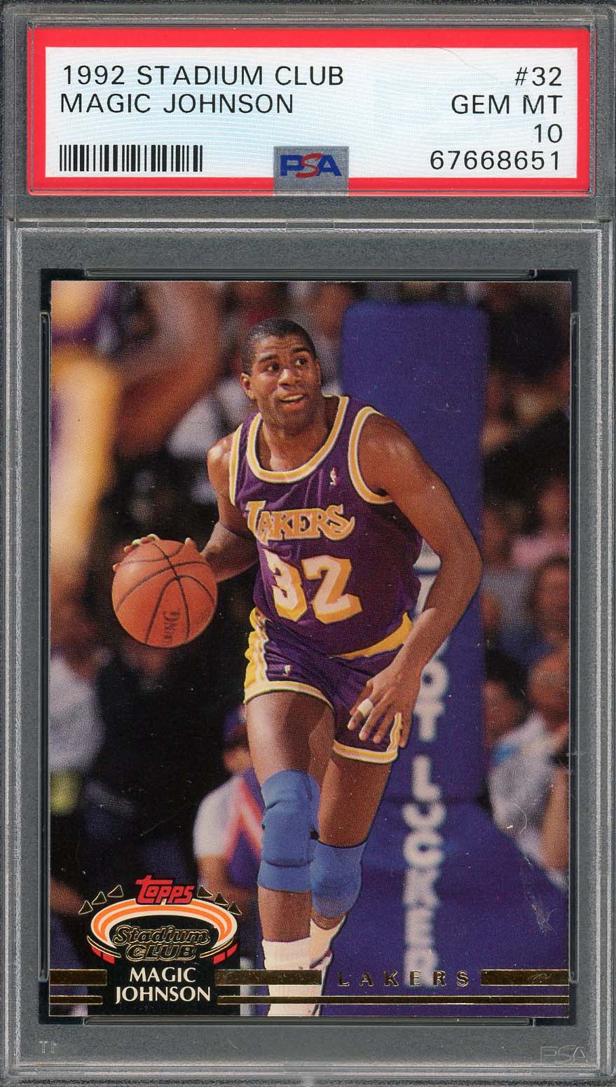 Magic Johnson 1992 Topps Stadium Club Basketball Card #32 Graded PSA 10