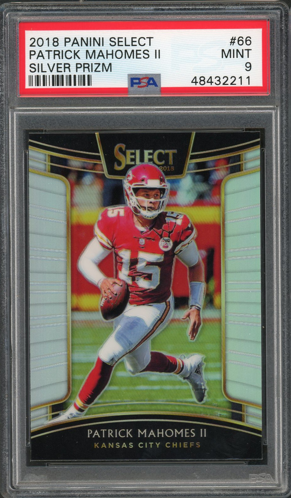Patrick Mahomes 2018 Panini Select Silver Prizm Football Card #66 Graded PSA 9 MINT
