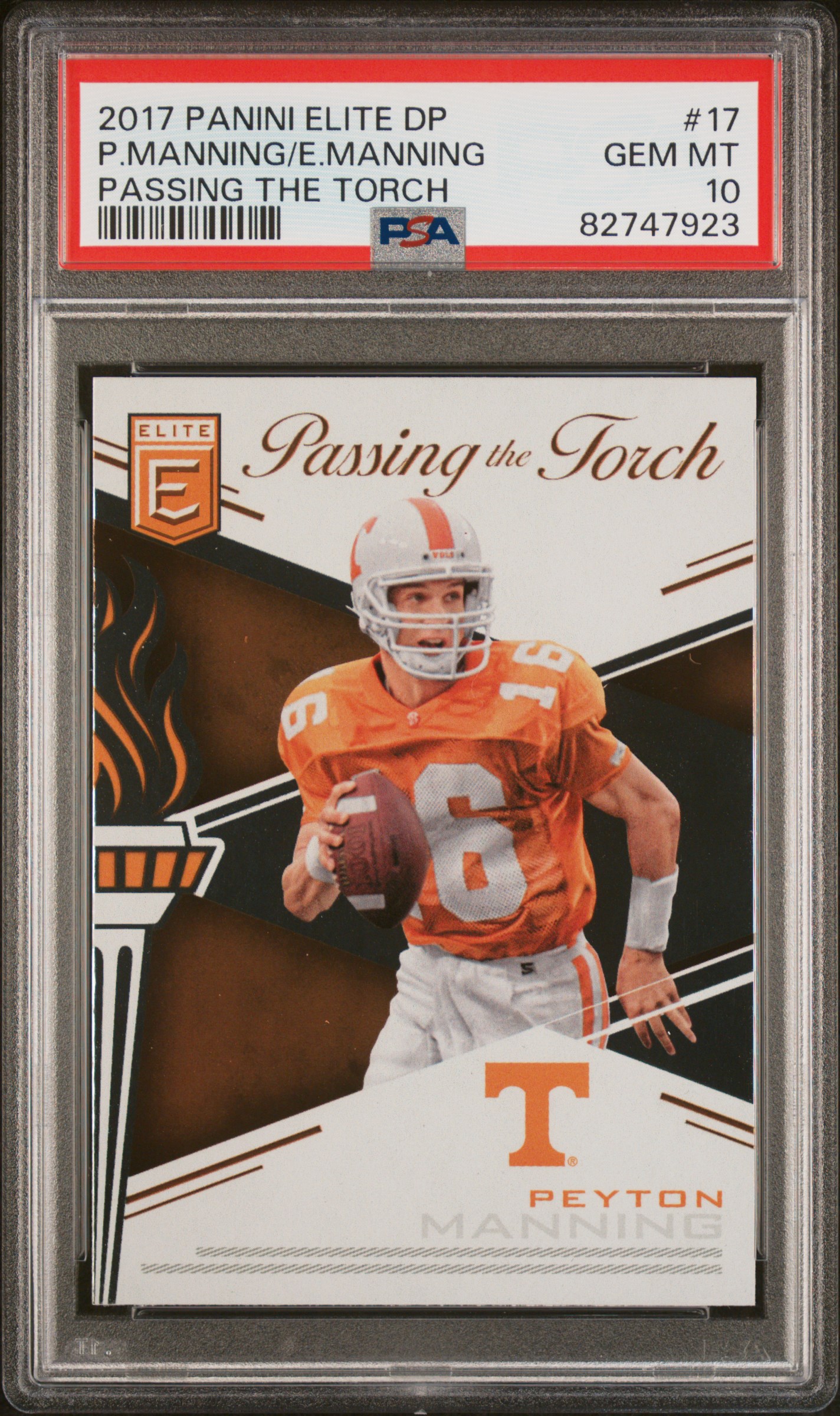 Peyton Manning and Eli Manning 2017 Panini Elite Passing Torch Card #17 PSA 10