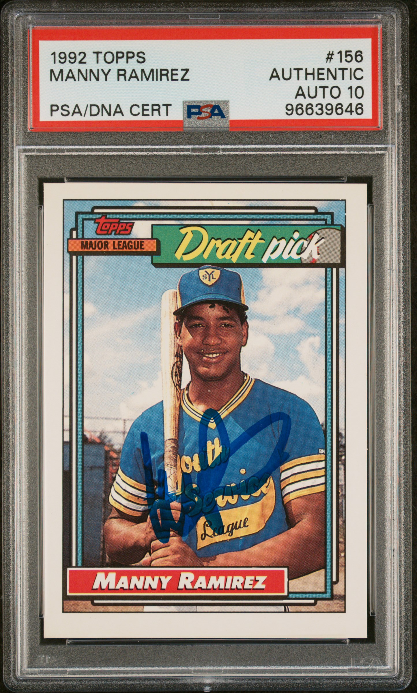 Manny Ramirez 1992 Topps Signed Baseball Rookie Card #156 Auto Graded PSA 10