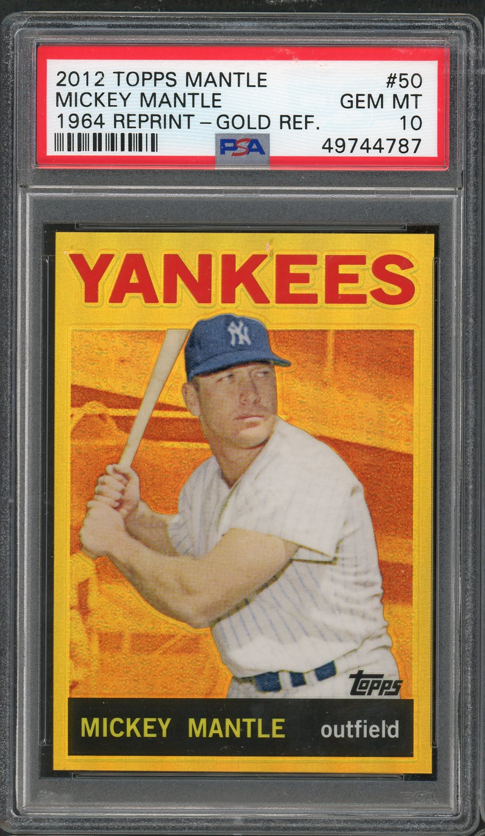 Mickey Mantle MLB 2012 Topps 1964 Reprint Gold Refractor Baseball Card #50 Graded PSA 10 GEM MINT