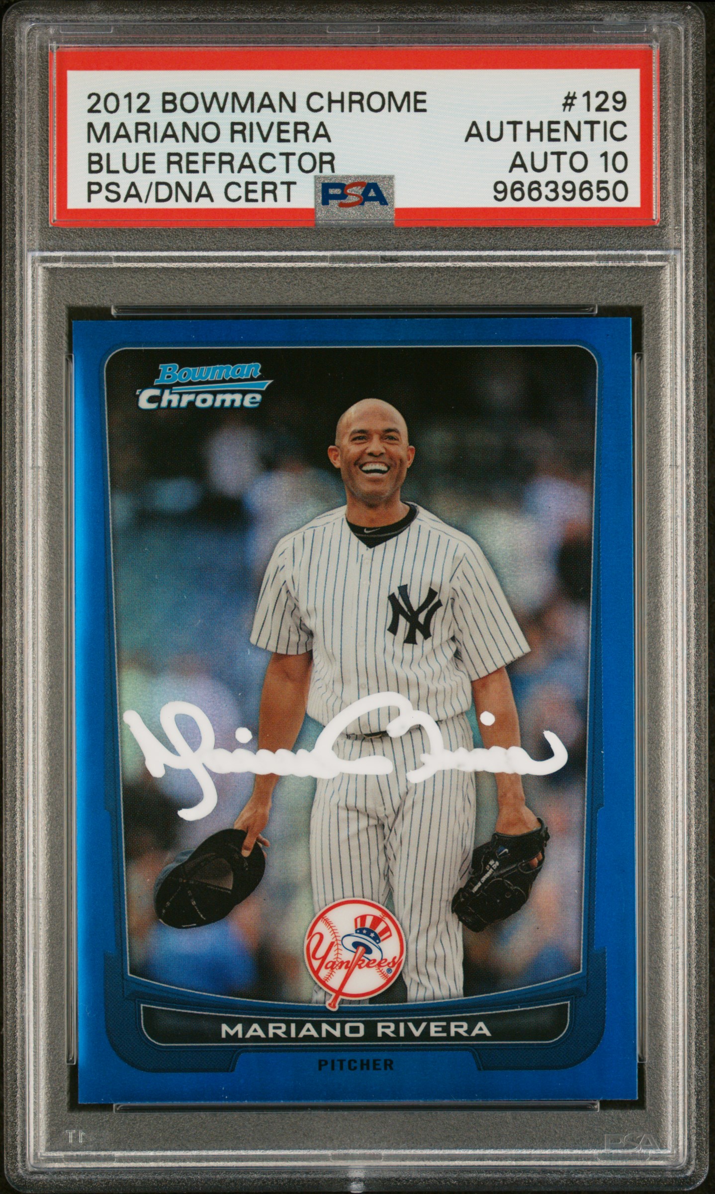 Mariano Rivera 2012 Bowman Chrome Blue Refractor Card #129 Auto PSA 10 84/250