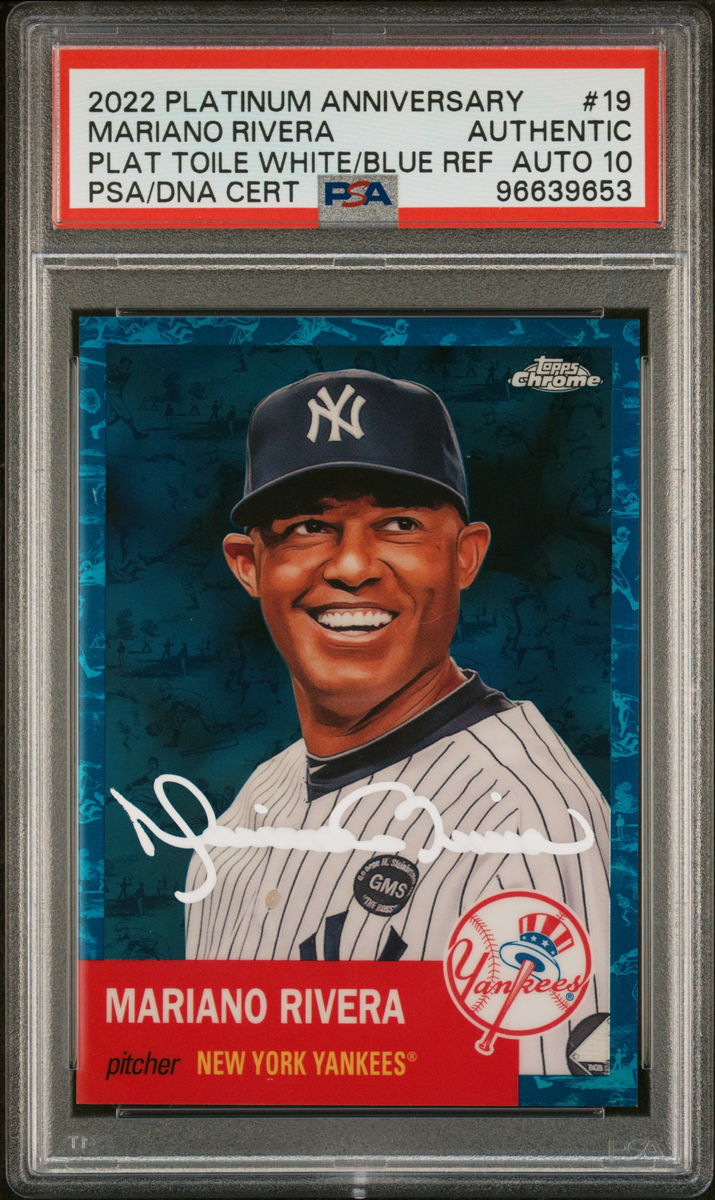 Mariano Rivera 2022 Topps Chrome Blue Refractor Card #19 Auto PSA 10 140/199