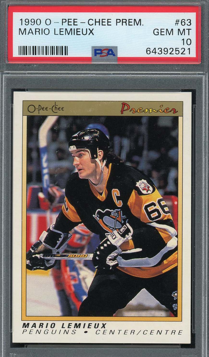 Mario Lemieux 1990 O-Pee-Chee Premium Hockey Card #63 Graded PSA 10 Mario Lemieux 1990 O-Pee-Chee Premium Hockey Card #63 Graded PSA 10