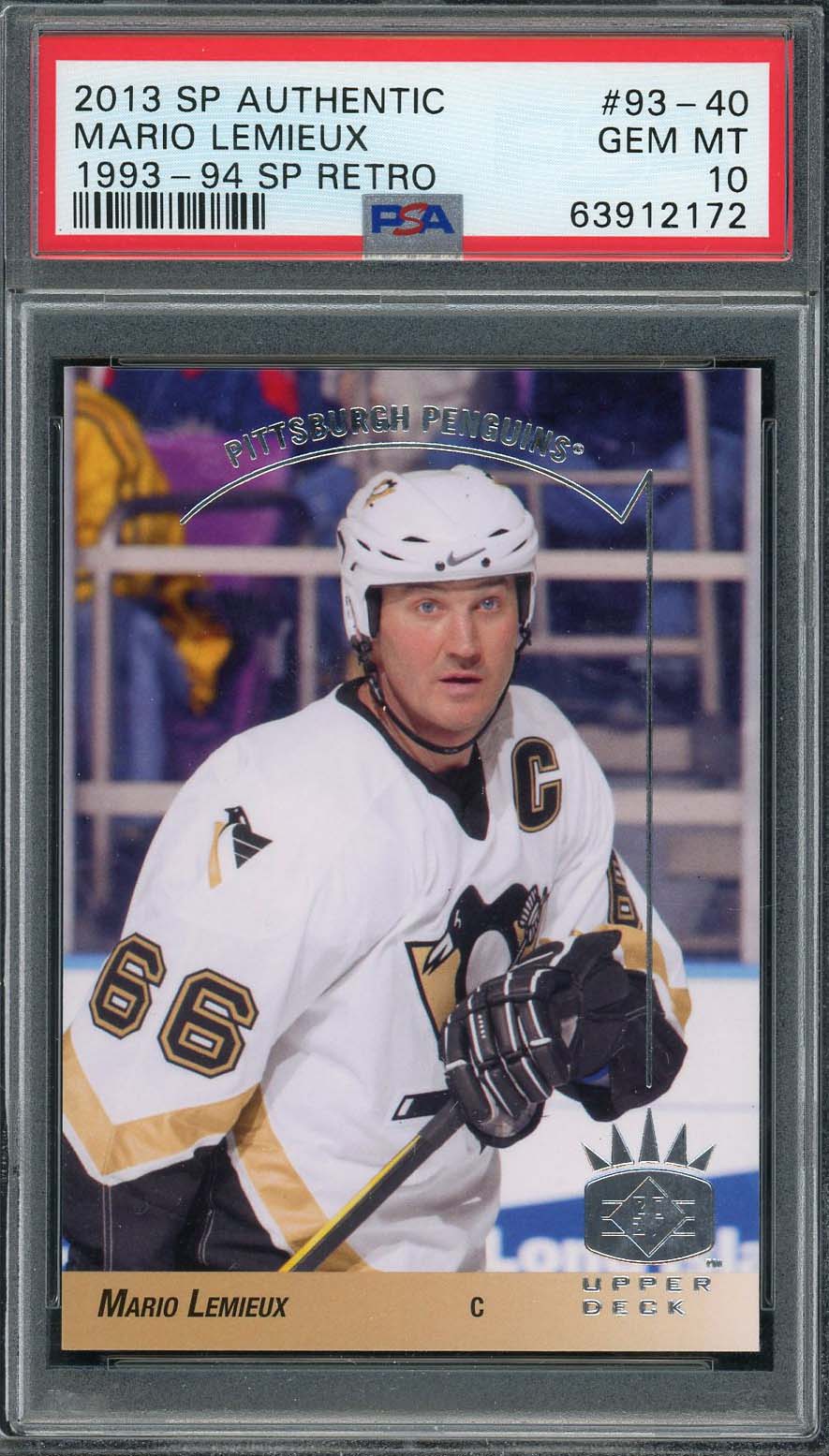 Mario Lemieux 2013 Upper Deck SP Authentic Hockey Card #93-40 Graded PSA 10 Mario Lemieux 2013 Upper Deck SP Authentic Hockey Card #93-40 Graded PSA 10