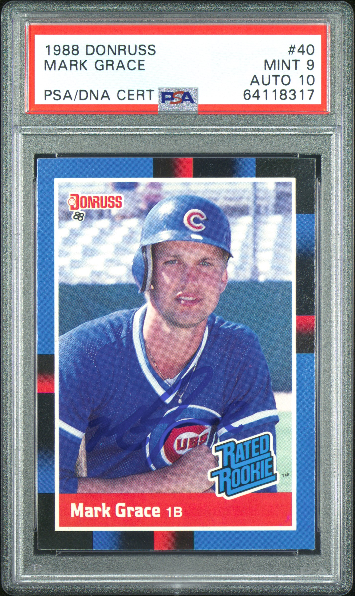 Mark Grace 1988 Donruss Signed Rookie Card #40 Auto Graded PSA 10 64118317