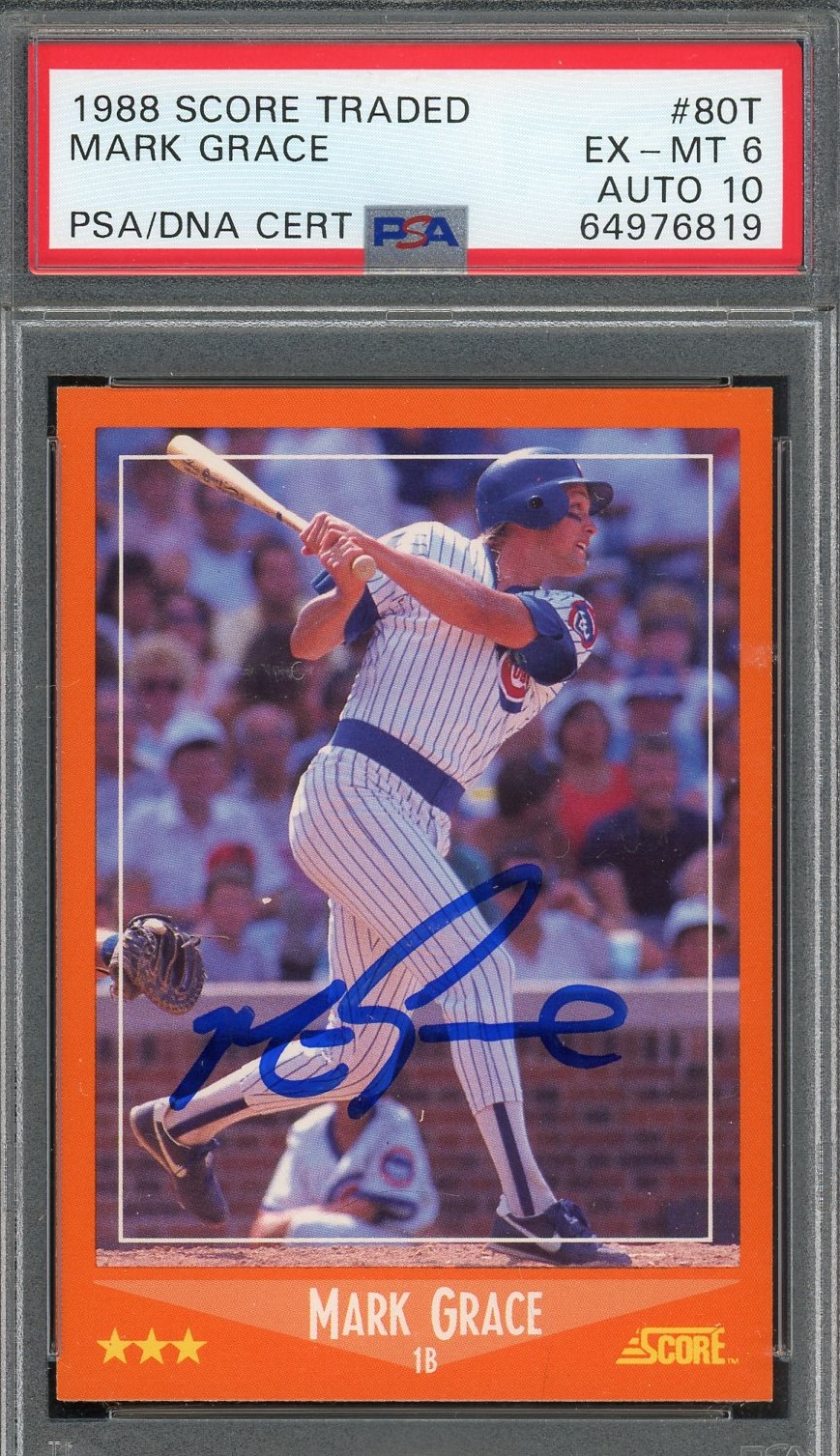 Mark Grace 1988 Score Traded Signed Baseball Rookie Card #80T Auto Graded PSA 10