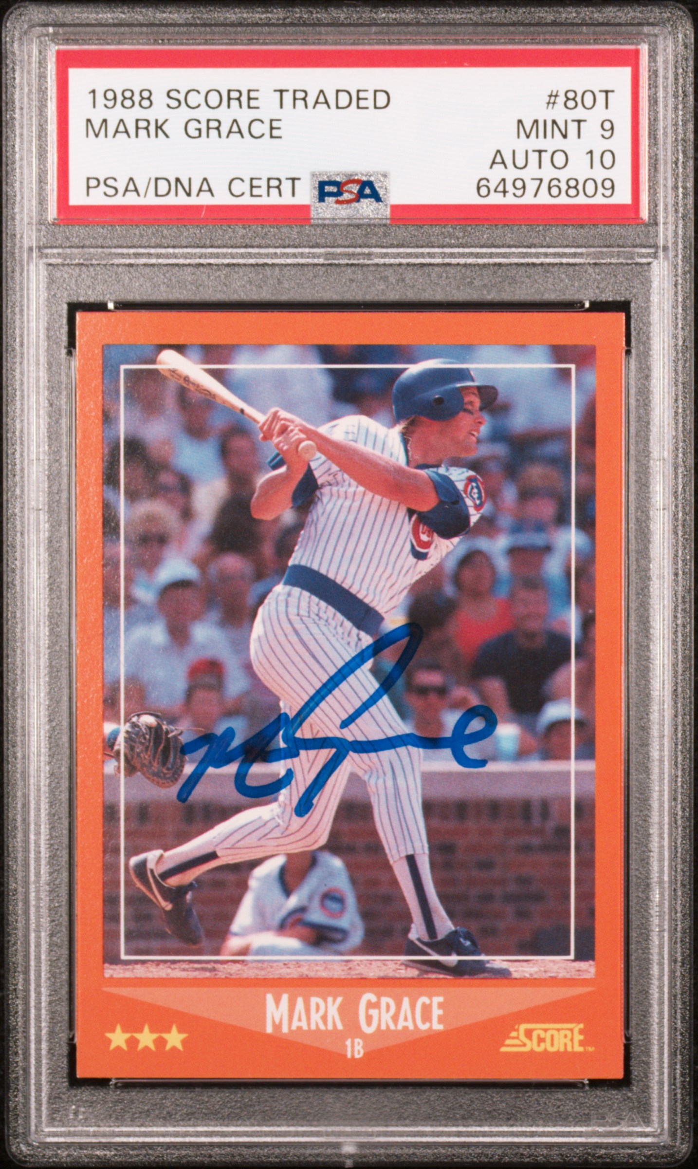 Mark Grace 1988 Score Traded Signed Rookie Card #80T Auto Graded PSA 10 64976809