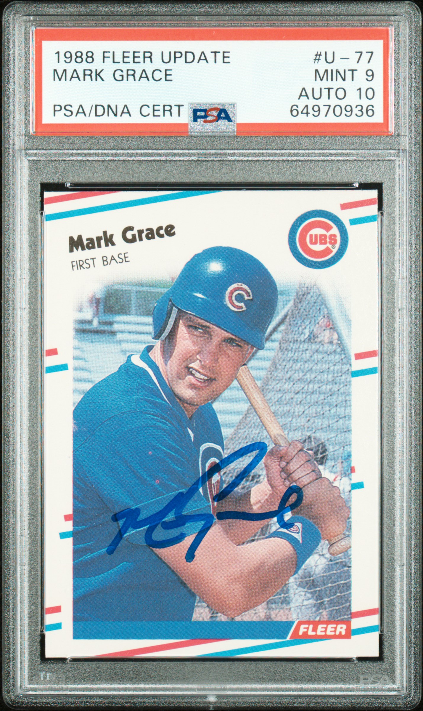 Mark Grace 1988 Fleer Update Signed Rookie Card #U-77 Auto Graded PSA 10