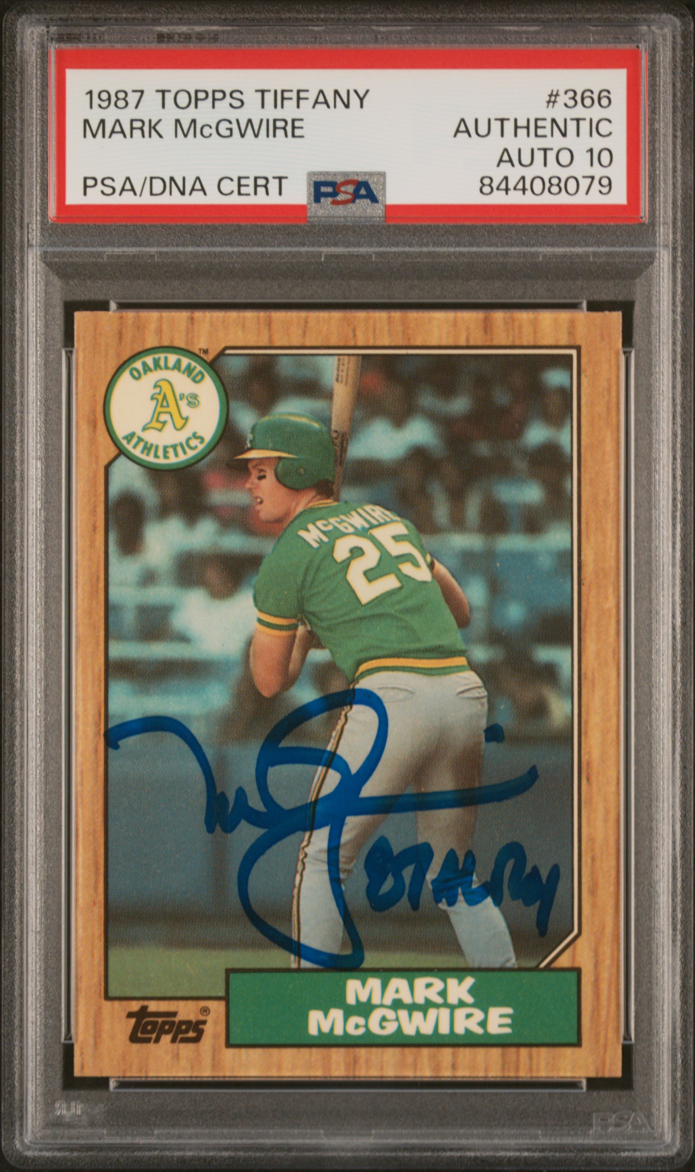 Mark McGwire 1987 Topps Tiffany Signed Baseball Rookie Card #366 Auto PSA 10 079