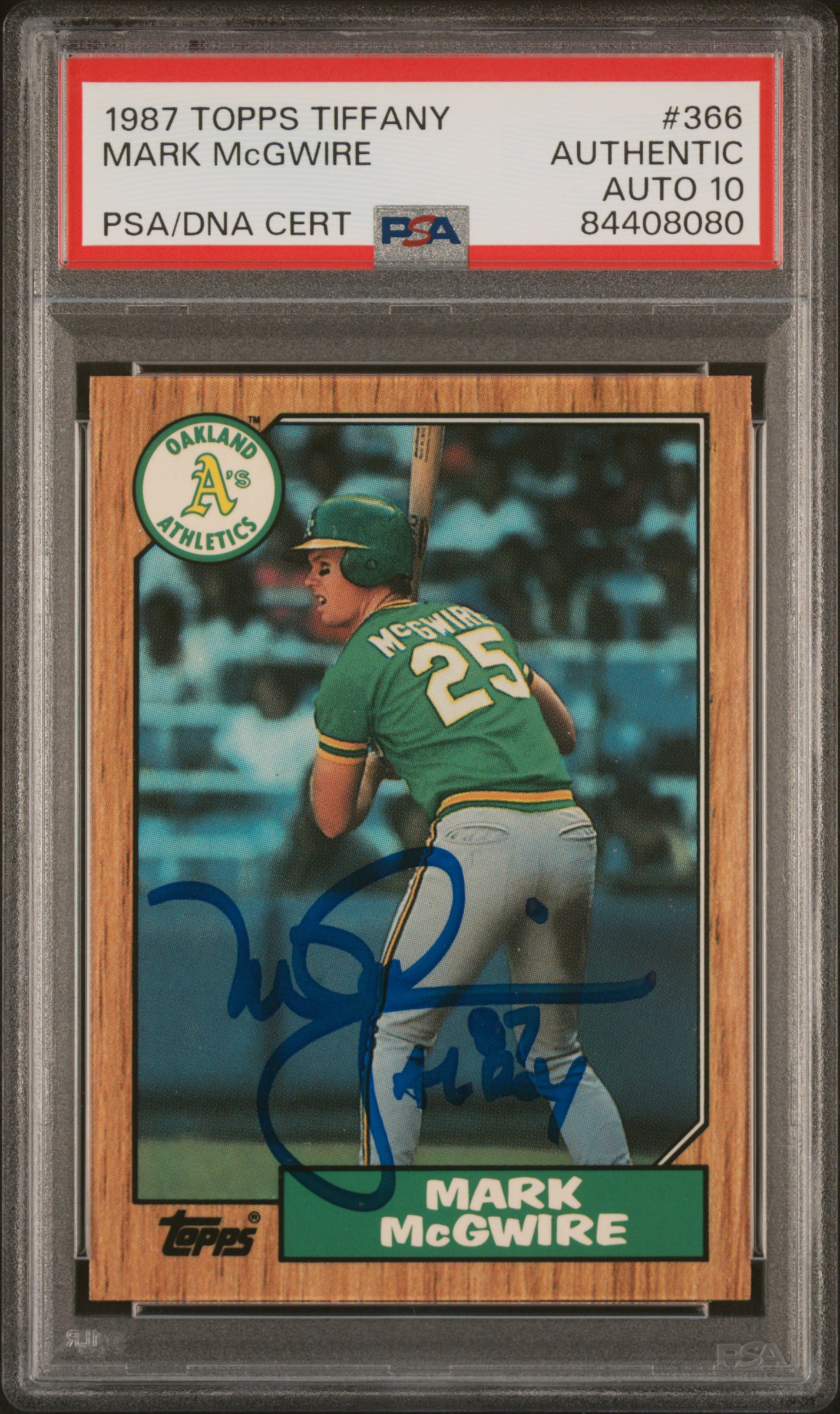 Mark McGwire 1987 Topps Tiffany Signed Baseball Rookie Card #366 Auto PSA 10 080