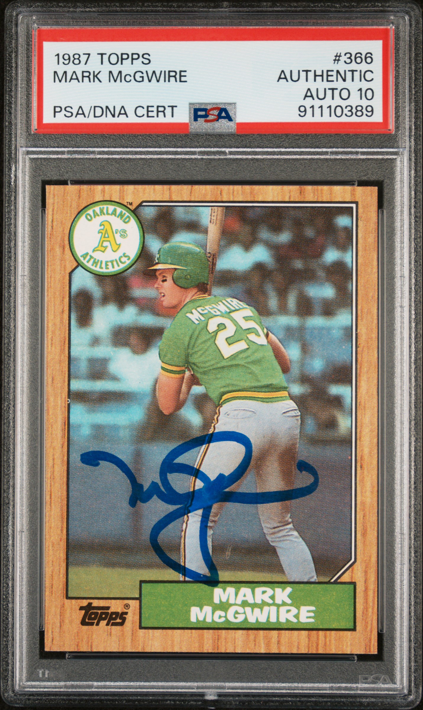 Mark McGwire 1987 Topps Signed Baseball Rookie Card #366 Auto Graded PSA 10 0389