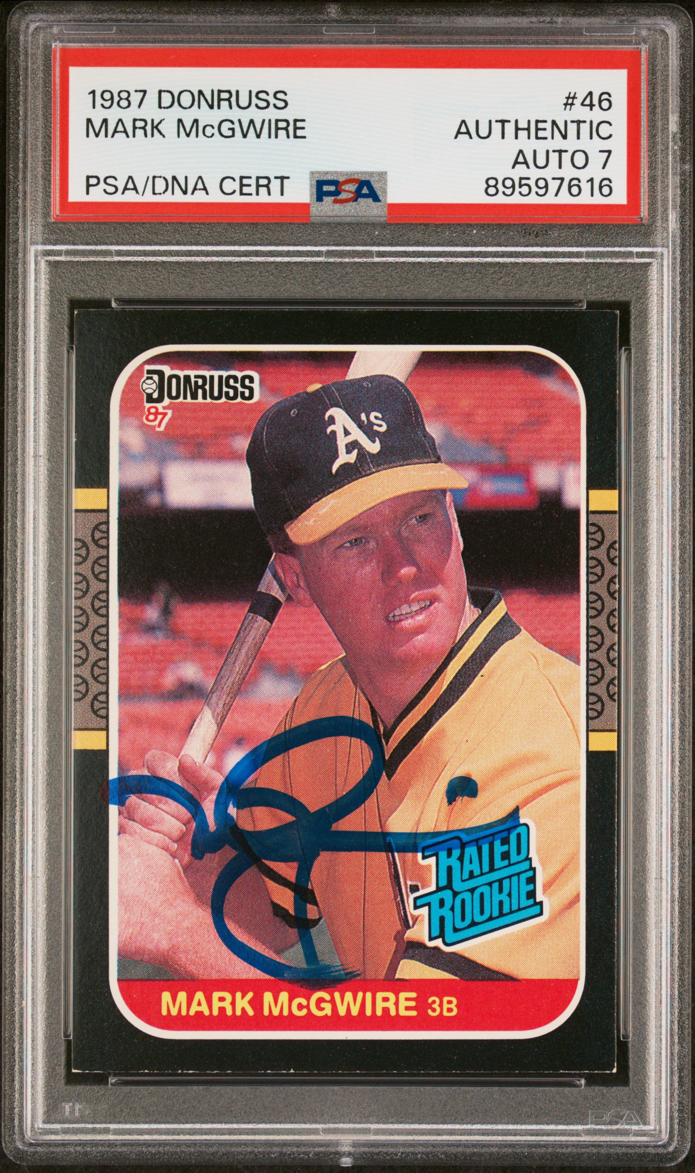 Mark McGwire 1987 Donruss Signed Baseball Rookie Card #46 Auto Graded PSA 7