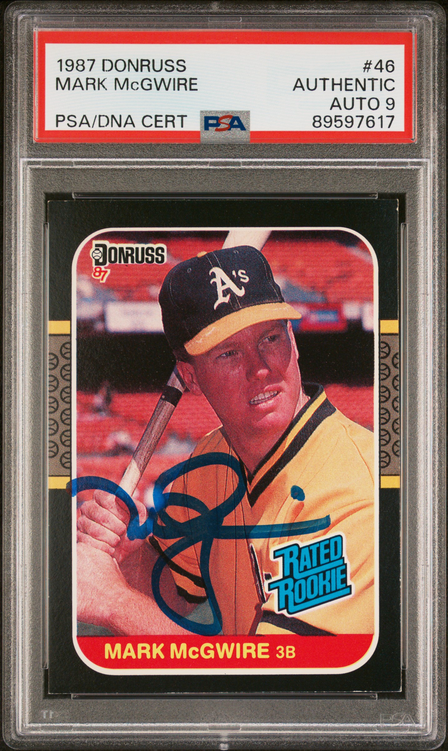 Mark McGwire 1987 Donruss Signed Baseball Rookie Card #46 Auto Graded PSA 9 7617
