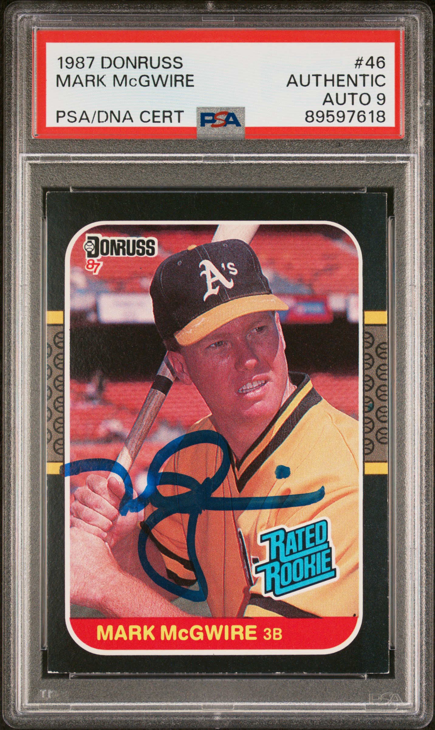 Mark McGwire 1987 Donruss Signed Baseball Rookie Card #46 Auto Graded PSA 9 7618