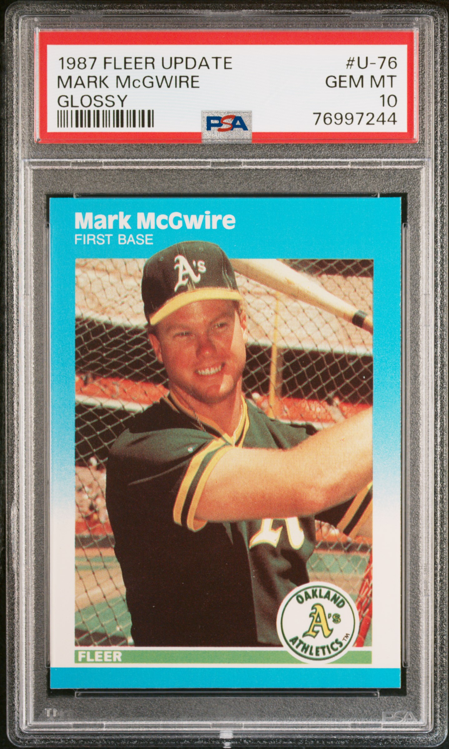 Mark McGwire 1987 Fleer Update Glossy Baseball Rookie Card #U-76 Graded PSA 10