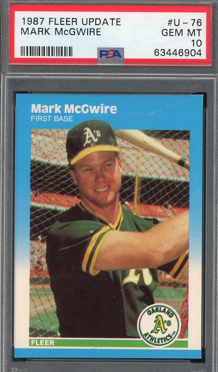 Mark McGwire 1987 Fleer Update Baseball Rookie Card RC #U-76 Graded PSA 10