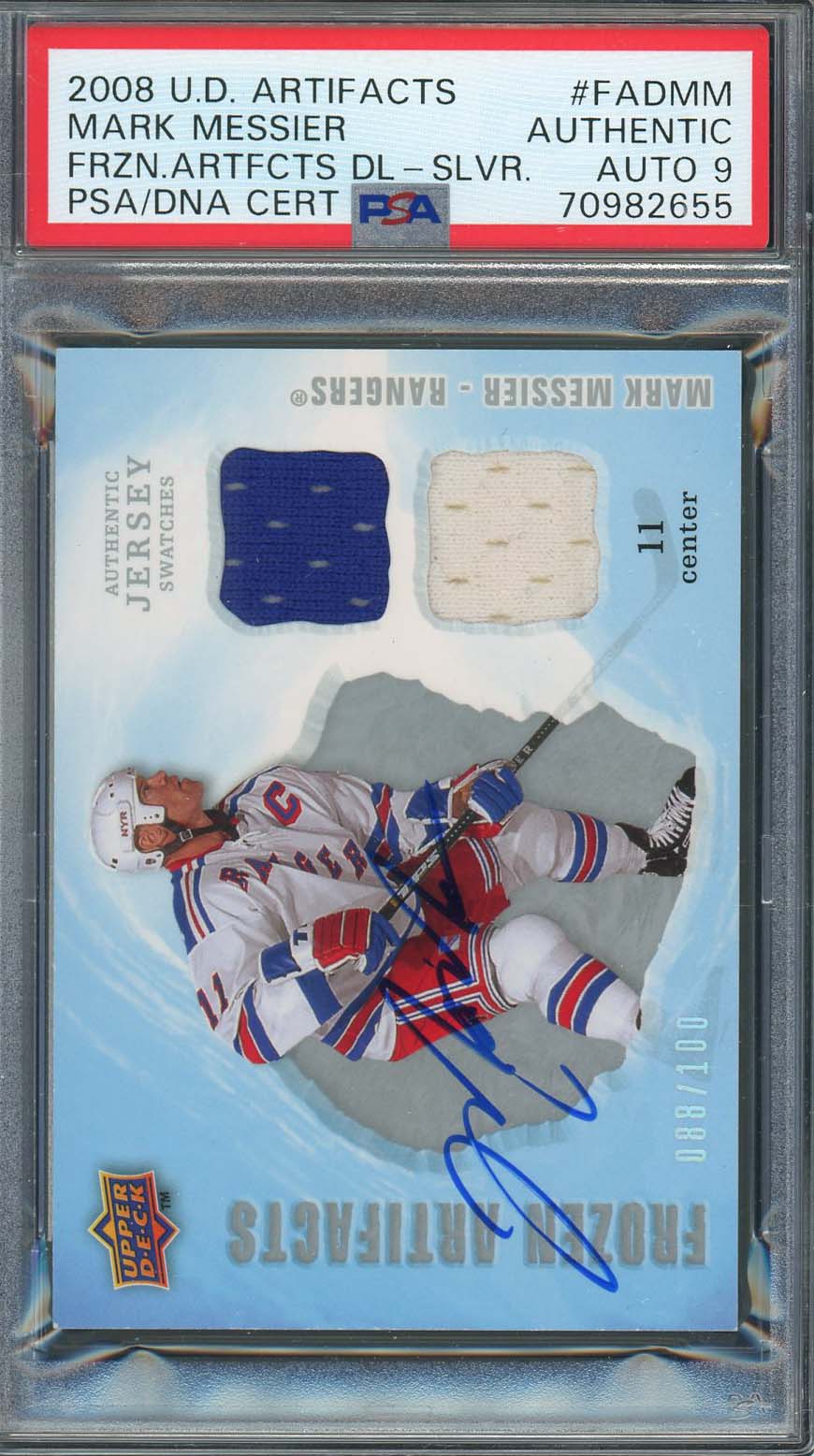 Mark Messier 2008 Upper Deck Signed Game Used Jersey Patch Card Auto PSA 9