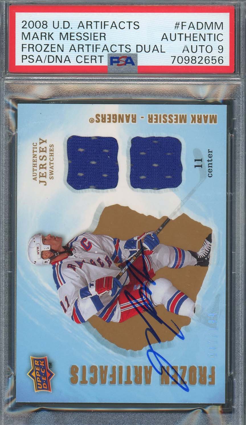 Mark Messier 2008 Upper Deck Signed Game Used Jersey Patch Dual Card Auto PSA 9