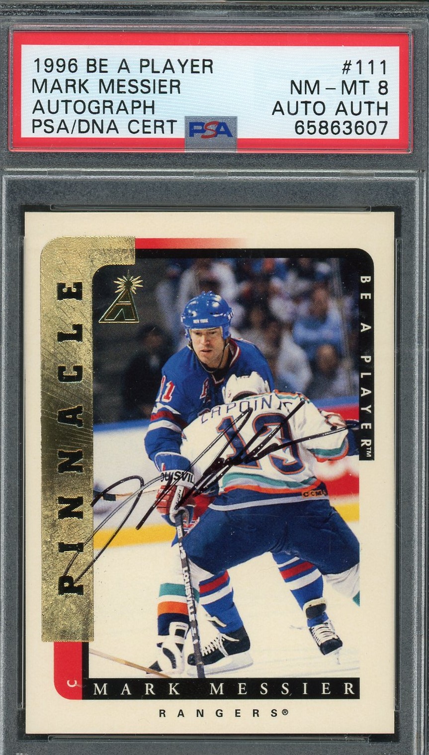 Mark Messier 1996 Be a Player Signed Hockey Card #111 Auto Graded PSA 8