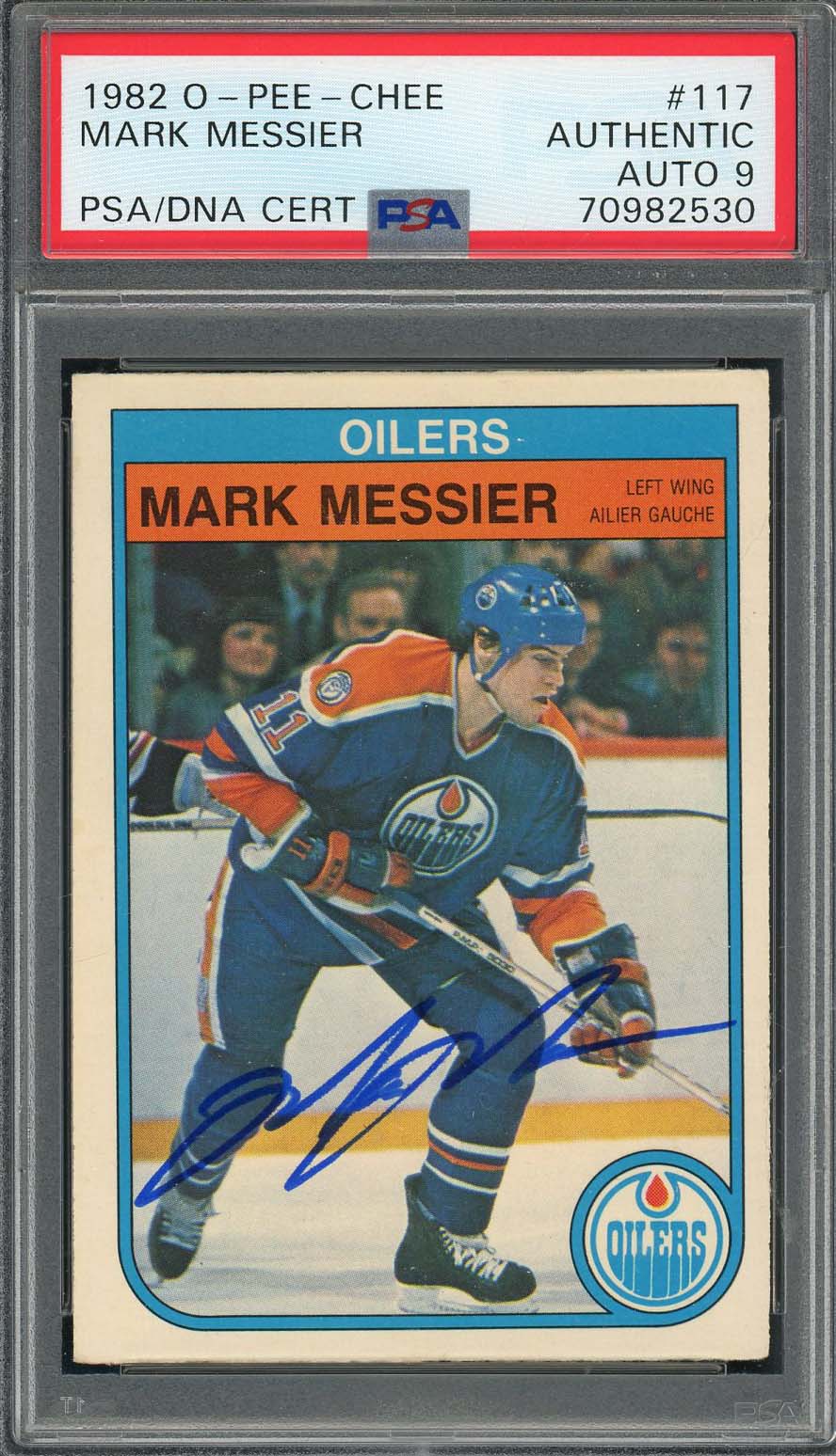 Mark Messier 1982 O-Pee-Chee Signed Hockey Card #117 Auto Graded PSA 9 70982530