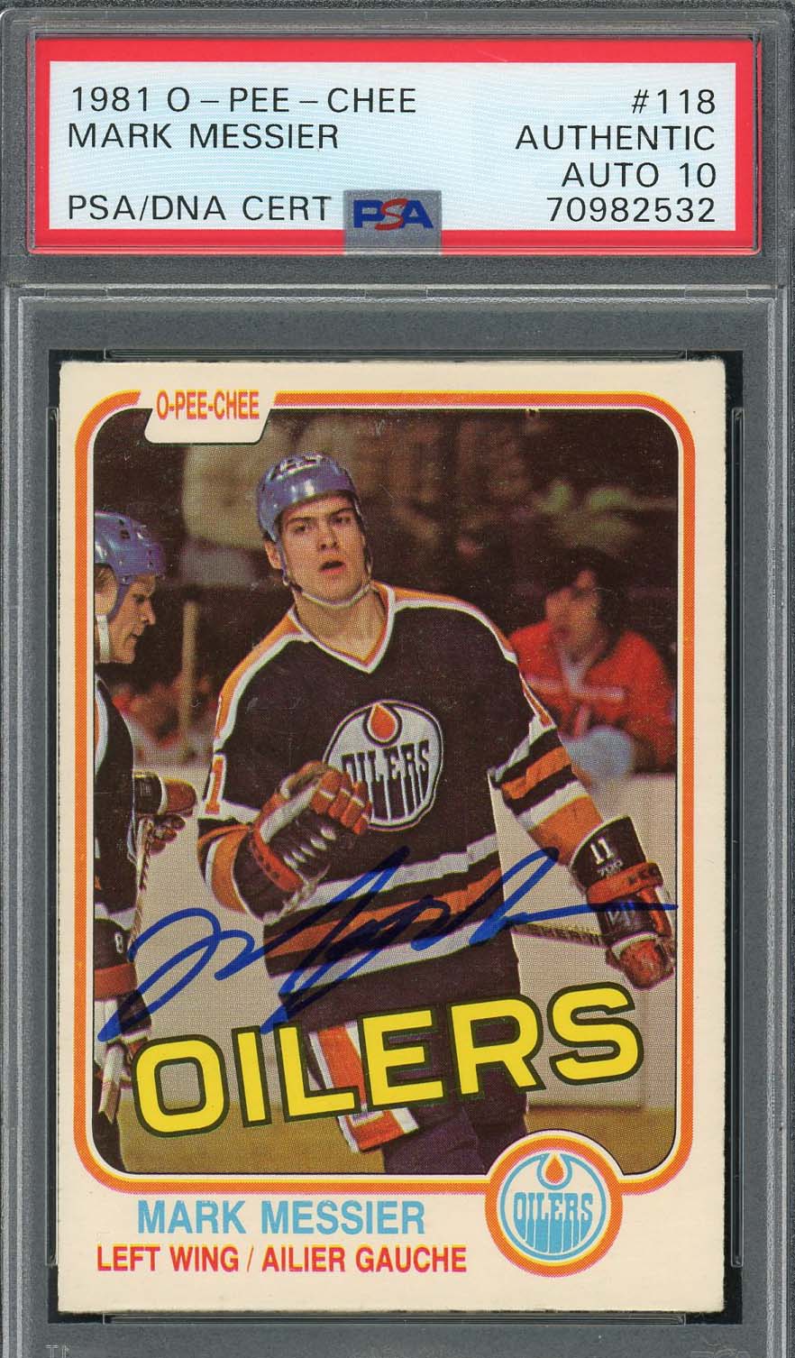 Mark Messier 1981 O-Pee-Chee Signed Hockey Card #118 Auto Graded PSA 10 70982532