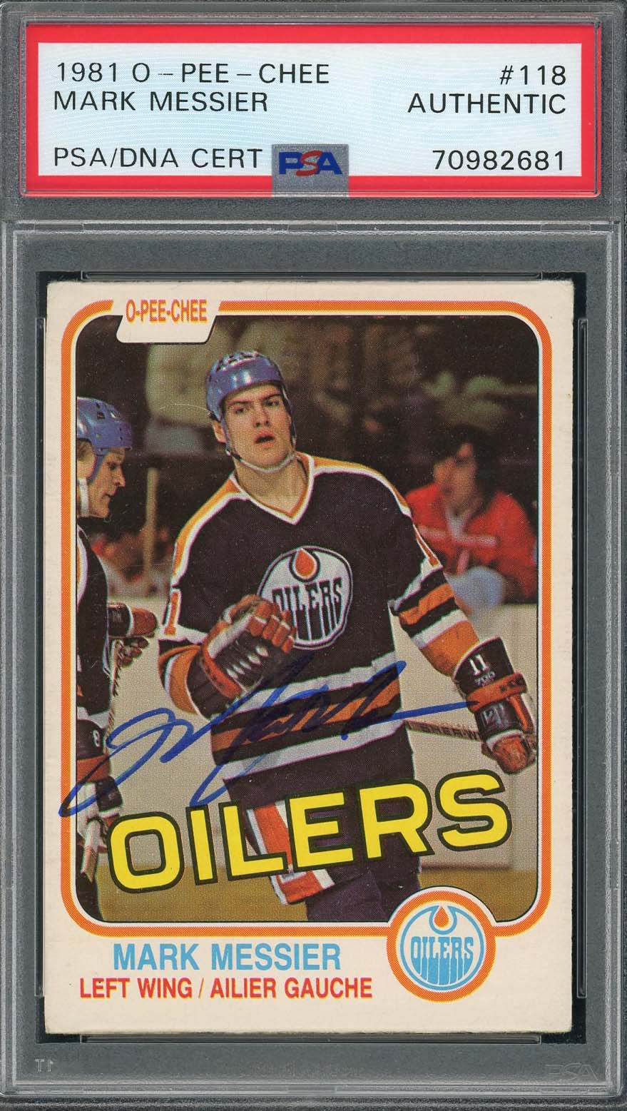 Mark Messier 1981 O-Pee-Chee Signed Hockey Card #118 Auto PSA 70982681