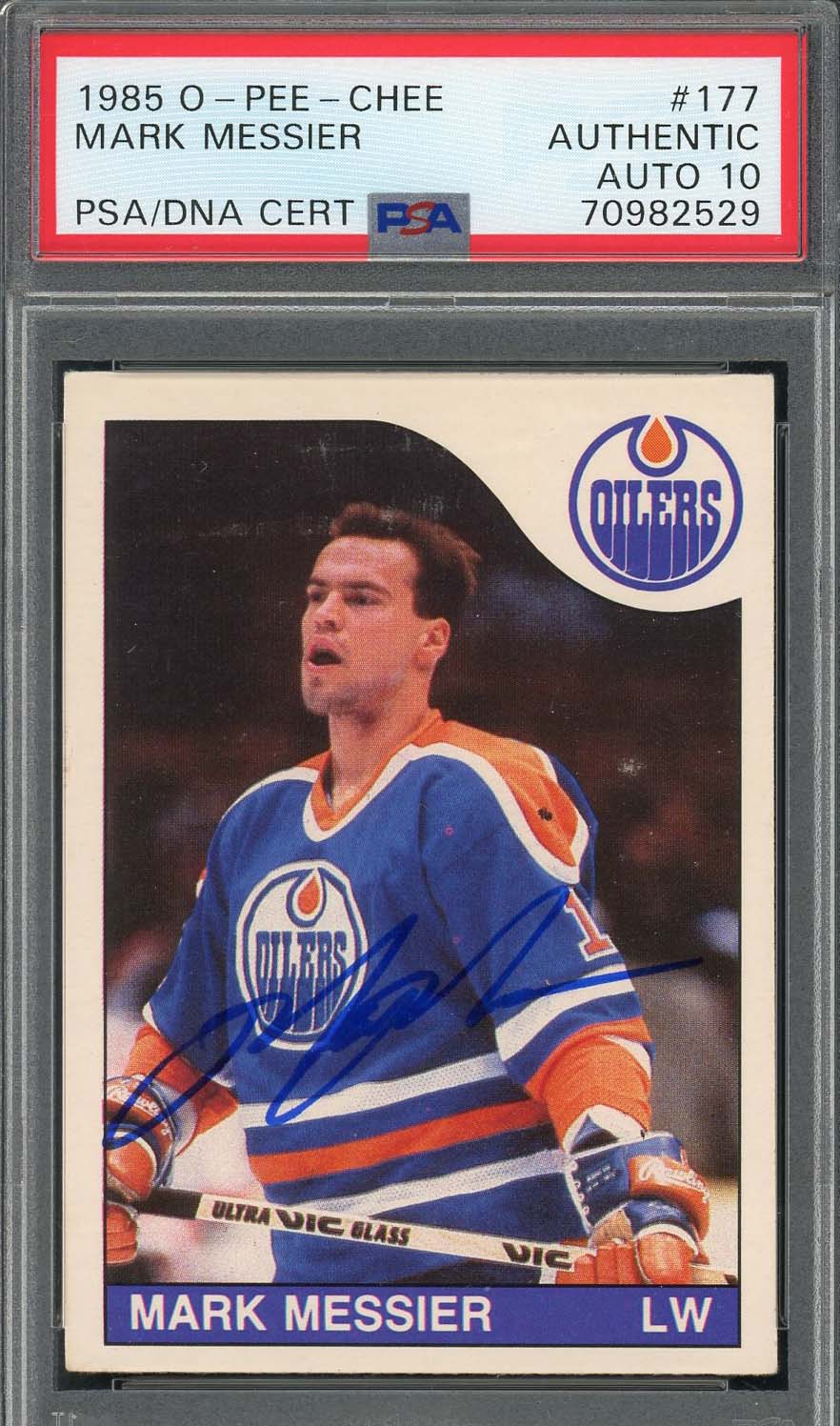 Mark Messier 1985 O-Pee-Chee Signed Hockey Card #177 Auto Graded PSA 10 70982529