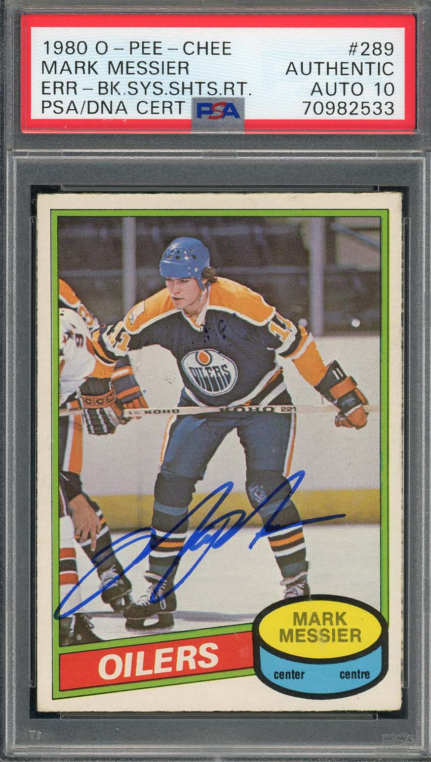 Mark Messier 1980 O-Pee-Chee Signed Rookie Card #289 Auto Graded PSA 10 70982533