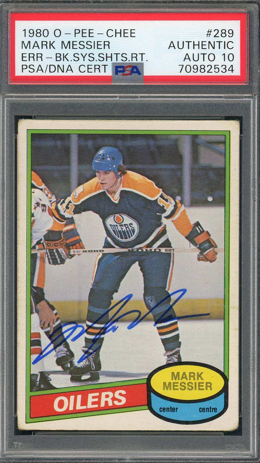 Mark Messier 1980 O-Pee-Chee Signed Rookie Card #289 Auto Graded PSA 10 70982534