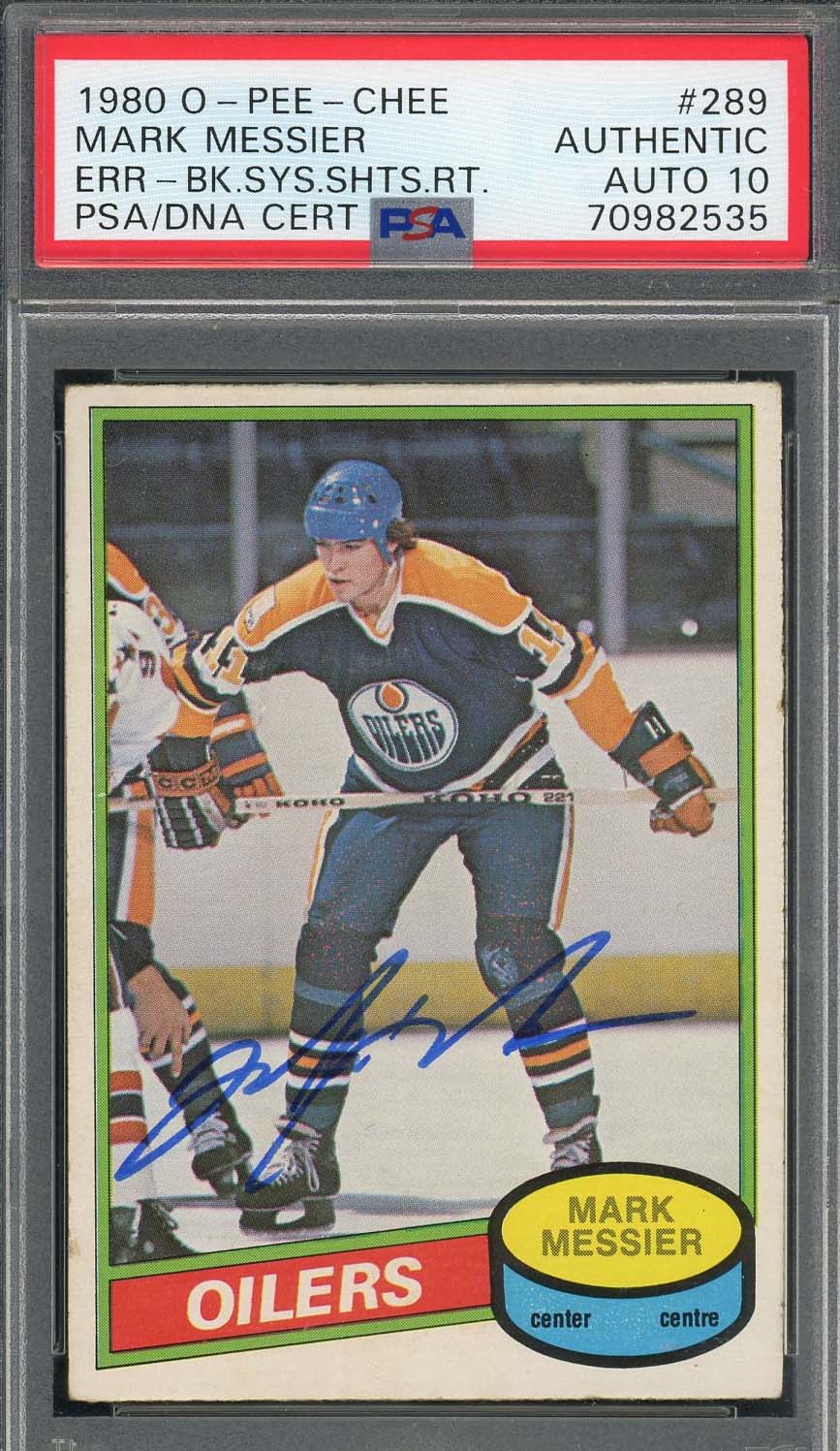 Mark Messier 1980 O-Pee-Chee Signed Rookie Card #289 Auto Graded PSA 10 70982535