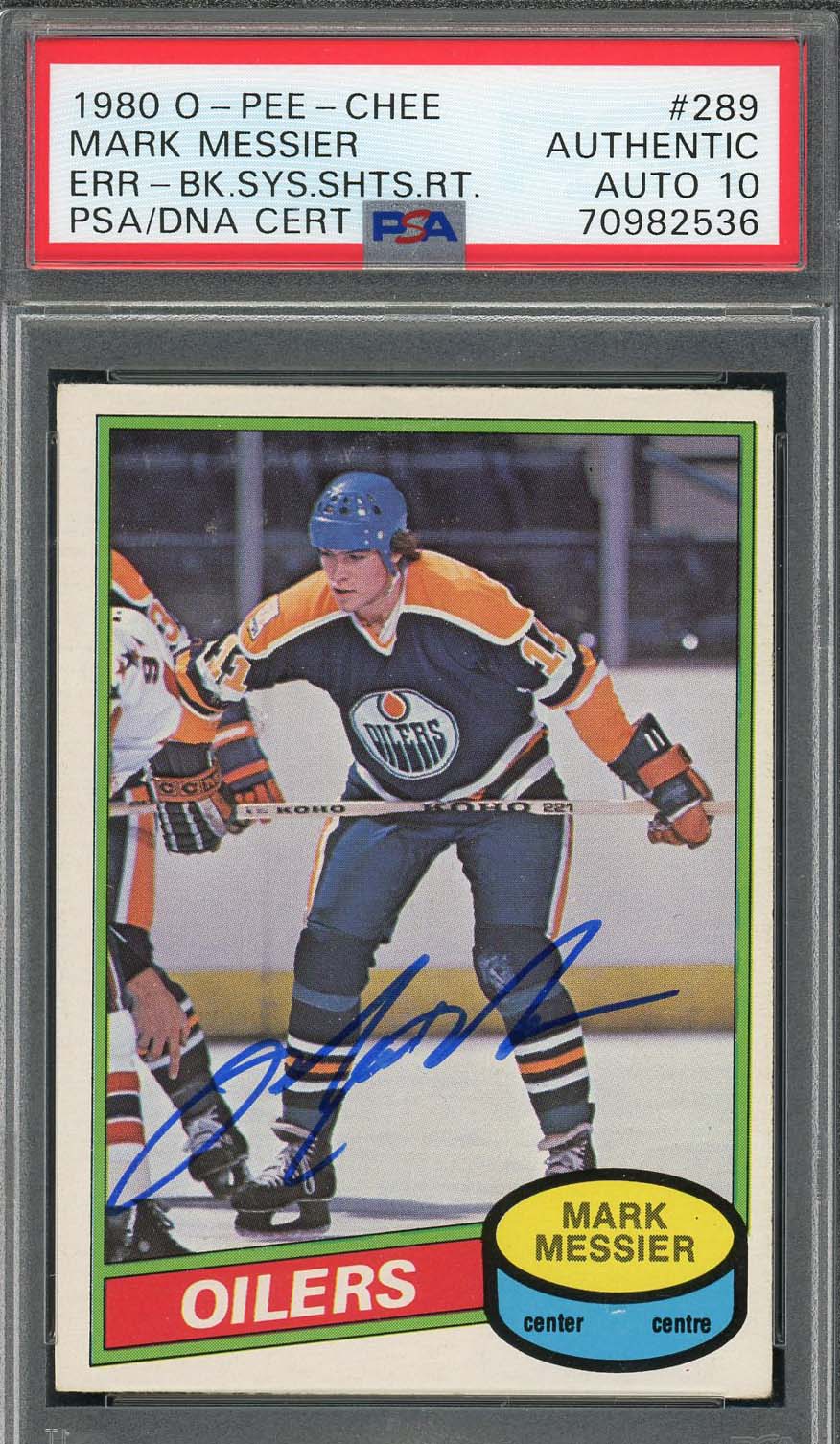 Mark Messier 1980 O-Pee-Chee Signed Rookie Card #289 Auto Graded PSA 10 70982536