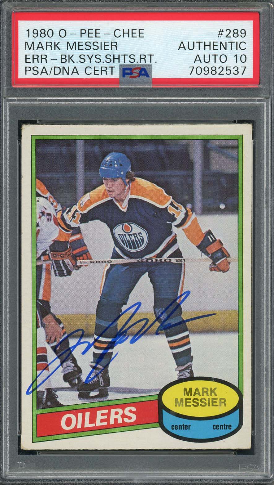 Mark Messier 1980 O-Pee-Chee Signed Rookie Card #289 Auto Graded PSA 10 70982537