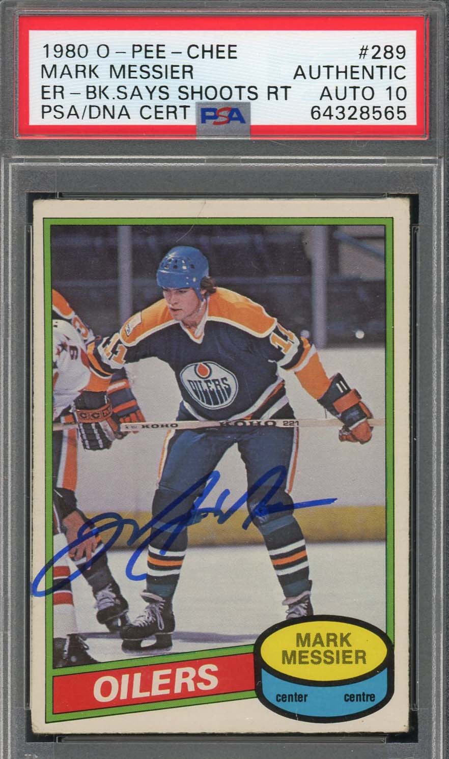 Mark Messier Autographed 1980 O-Pee-Chee Signed Rookie Card #289 RC PSA DNA 10 F