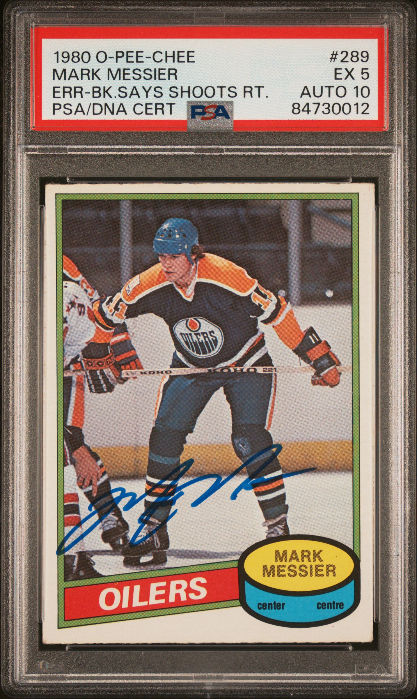 Mark Messier 1980 O-Pee-Chee Signed Rookie Card #289 Auto Graded PSA 10 84730012