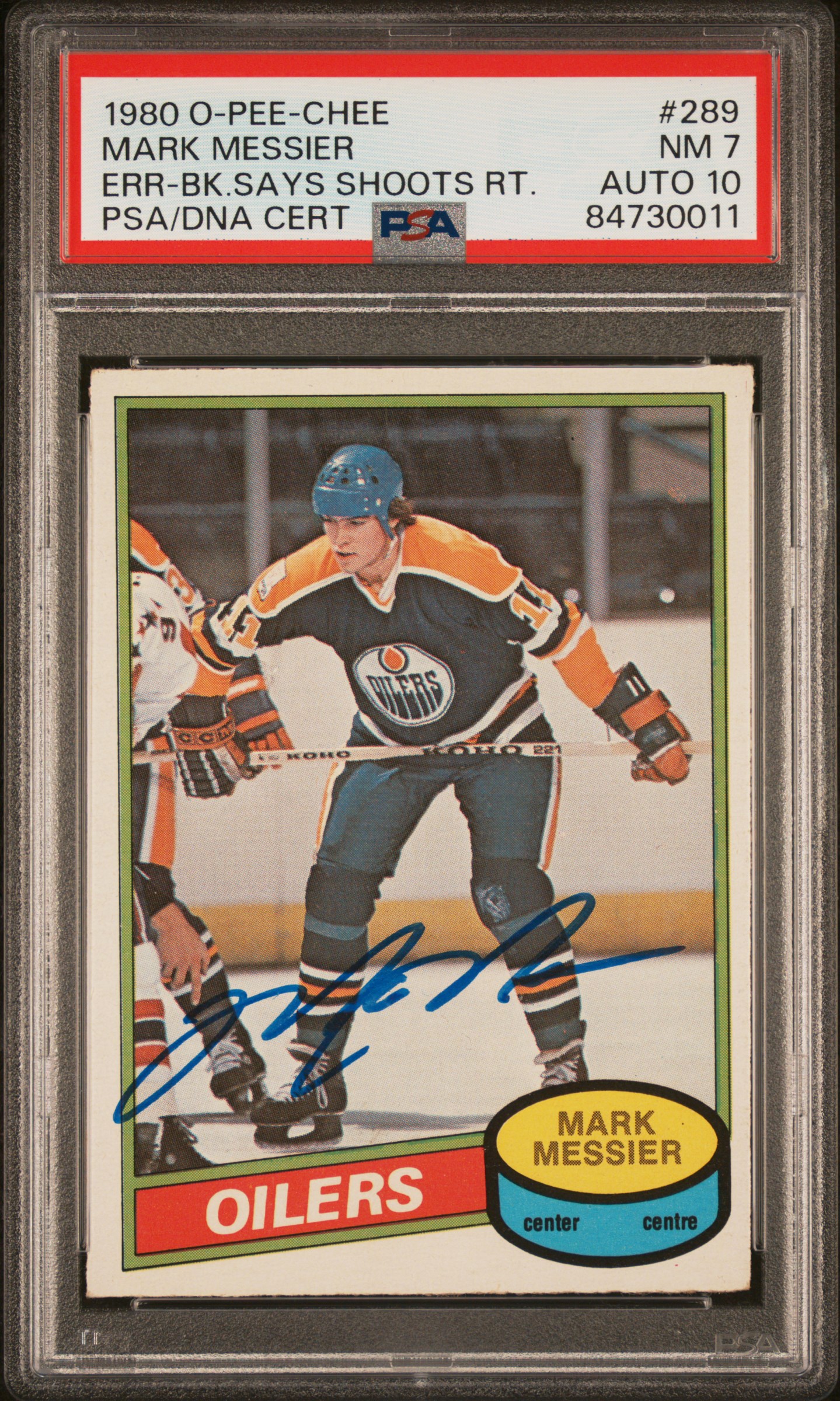 Mark Messier 1980 O-Pee-Chee Signed Rookie Card #289 Auto Graded PSA 10 84730011